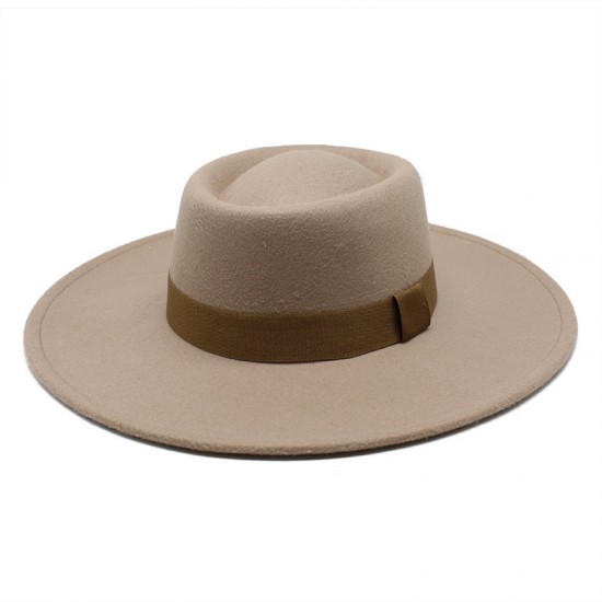 2021 new simple solid-color woolen 9.5cm brim, warm outdoor oval-shaped topper for men and women for autumn and winter