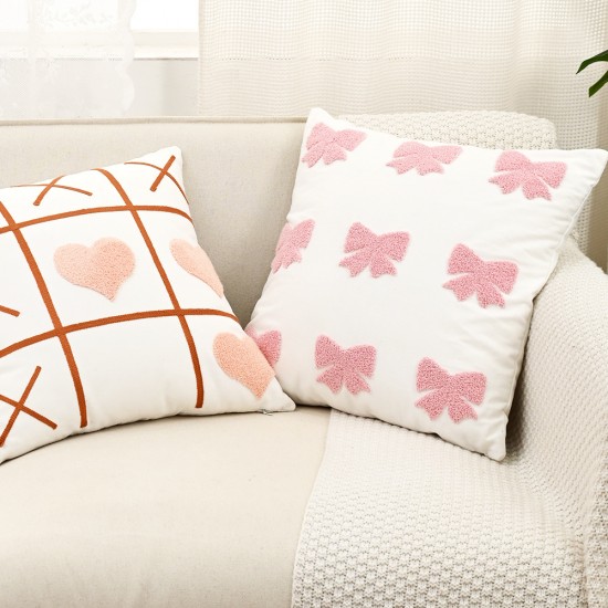 Cross-border ins Nordic embroidered bow and flower sofa pillows, tufted girly heart cushions for home decor Cross-border ins Nordic embroidered bow and flower sofa pillows, tufted girly heart cushions for home decor