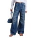 2025 spring new European and American cross-border mid-waisted wide-leg pleated loose jeans for women, street retro straight-leg pants
