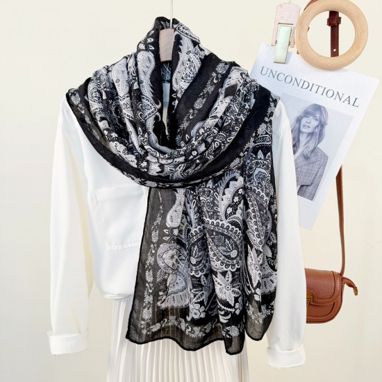 Ethnic Artistic Retro Patterned Scarf, Korean Women's Elegant and Stylish Travel Outerwear Long Scarf