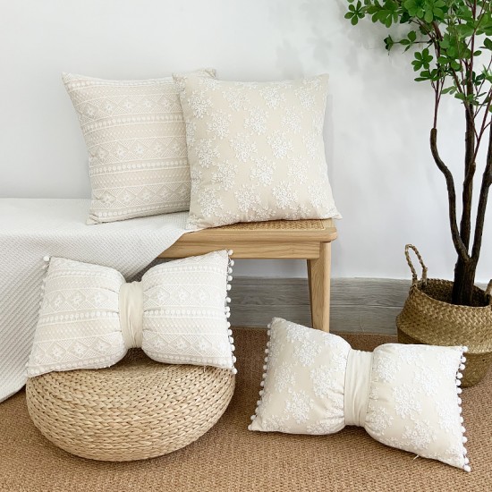 French light luxury mesh lace pillow, ins cotton and linen floral sofa cushion cover, dual-use bow lumbar pillow French light luxury mesh lace pillow, ins cotton and linen floral sofa cushion cover, dual-use bow lumbar pillow