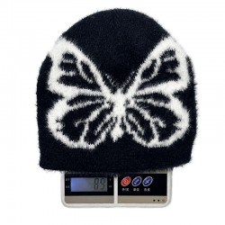 Women's Autumn/Winter New Style Butterfly Pattern Plush Jacquard Knitted Hat, European and American Trendy Warm Beanie with Large Head Circumference
