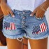 2025 trendy European and American buttoned printed patch denim shorts for women, cross-border trade ripped tassel hot pants wholesale.