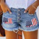 2025 trendy European and American buttoned printed patch denim shorts for women, cross-border trade ripped tassel hot pants wholesale.