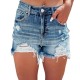 2024 summer new European and American cross-border ripped hot girl denim shorts, women's high-waisted A-line raw-edge hot pants trend
