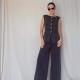 2025 fashionable washed sleeveless vest and trousers set, high-waisted, slimming, wide-leg denim trousers for women.