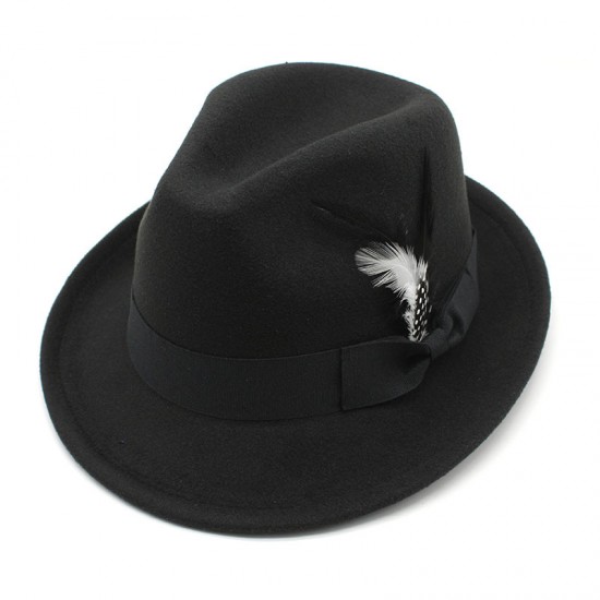 2023 new cross-border men's small hats with feathers and felt, men's jazz fedoras.