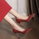 Thick-heeled square-toed brown closed-toed sandals for women, 2023 summer shallow-cut European and American slingback high-heeled sandals.