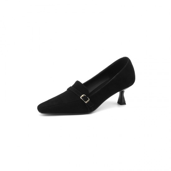 Female closed-toe half-slippers with built-in height-enhancing bows, sweet, shallow-cut Mary Janes with rhinestone straps.