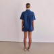 Casual style 2025 summer new cross-border foreign trade washed retro solid color short-sleeved shirt and shorts denim suit for women