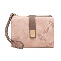 New cross-border retro casual drawstring women's wallet, leaf PU wallet, short female wallet, student coin purse