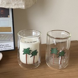Rustic French floral water cup, refreshing ice blue willow leaf glass, heat-resistant juice and milk cup