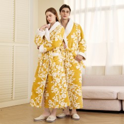 Net Weight: 1.2 kg Autumn/Winter Thickened Flannel Bathrobe for Men, Extra-Large Large Cut-Out Pattern Nightgown