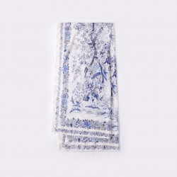 Thin, niche imitation cotton and linen, pastoral-style printed silk scarf, Japanese and Korean, fashionable and elegant shawl for women, a sophisticated holiday gift