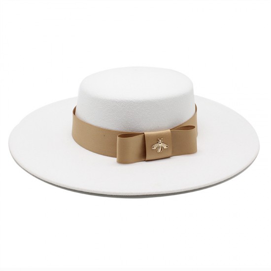 Autumn and winter hat for women, European and American celebrity, light luxury woolen hat with a wide brim, 10cm, British flat-top, wide-brimmed hat