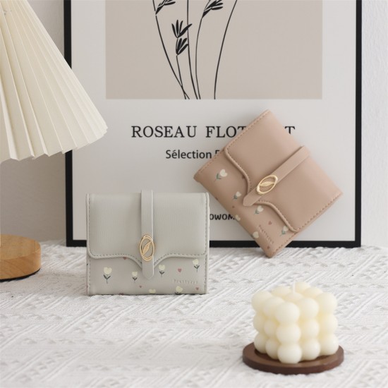 New Lovebu women's wallet, short, small, clear. New printed folding zipper and clasp multifunctional card and coin purse