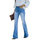 2025 Fall/Winter New European and American Cross-Border Elegant Commuter Stretch Denim Solid Color Bootcut High-Waisted Women's Jeans