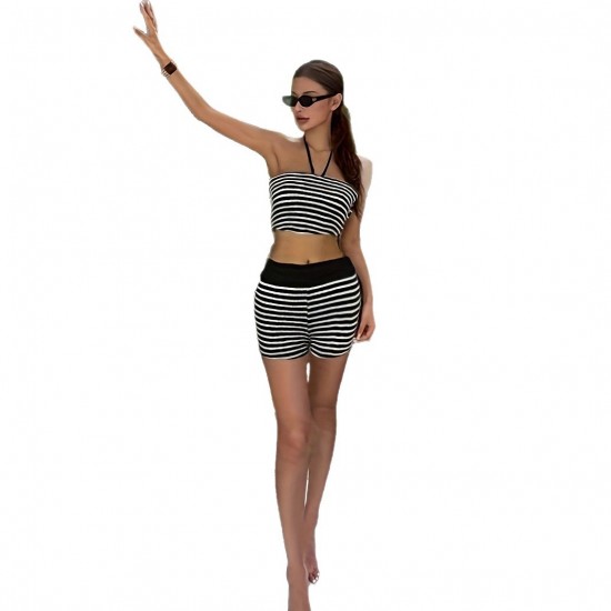 Bow-knot halter-neck short vests Wholesale women's slimming, sexy, versatile vest and skirt suits, two-piece set.