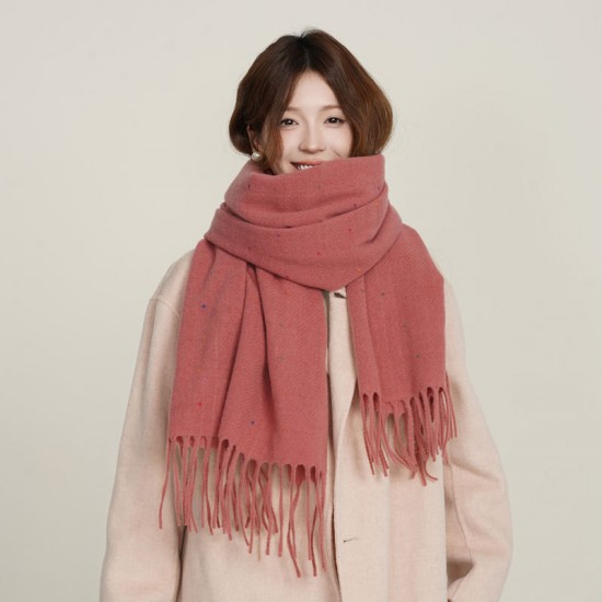 Maillard color single-color polka dot scarf for women, a new autumn and winter warm scarf Thickened student scarf, Korean-style versatile shawl.