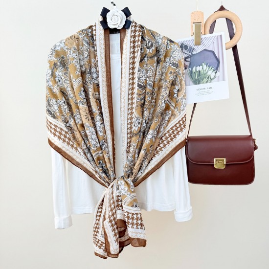 Korean Cross-border Retro Niche Daily Outerwear Long Scarf, Women's Atmospheric Floral Print Elegant Cotton and Linen Scarf Korean Cross-border Retro Niche Daily Outerwear Long Scarf, Women's Atmospheric Floral Print Elegant Cotton and Linen Scarf