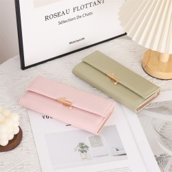 New cross-border women's wallet, long, Japanese and Korean style, fresh, solid color, PU leaf pendant, large-capacity clutch, wholesale.