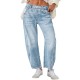 Cross-border 2025 new European and American retro banana pants, loose-fitting scimitar trousers, wide-leg pants, mid-rise straight-leg jeans for women