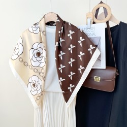 Creative and fashionable printed 90cm square scarf, Korean-style professional scarf, spring and summer women's travel outfit, stylish thin silk scarf