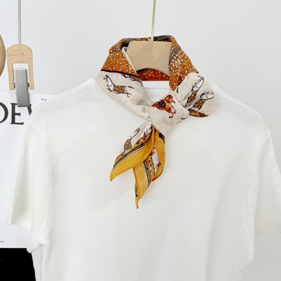 Spring/Summer Women's Retro Individually Designed Horse Print Thin Square Handkerchief, Japanese and Korean Cross-border Fashionable and High-quality 70s Square Handkerchief