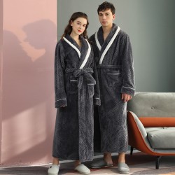 Cross-border hot-selling long, thickened baby fleece couple's robe, winter plus-size flannel bathrobe for men, autumn