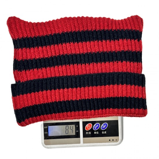Cross-border new autumn and winter cat-ear knitted hat, Korean-style Instagram-style, cute and versatile striped cow-ear wool hat Cross-border new autumn and winter cat-ear knitted hat, Korean-style Instagram-style, cute and versatile striped cow-ear wool hat