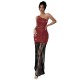 Elegant One-Shoulder Lace Maxi Dress: European and American Fashion Casual Autumn and Winter Style, Elegant Mesh Knitted Slim Fit Dress