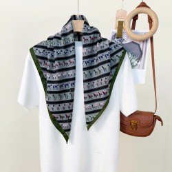 Japanese and Korean simple and fashionable horse parade print square scarf for spring and summer, a unique and refined, thin and elegant silk scarf