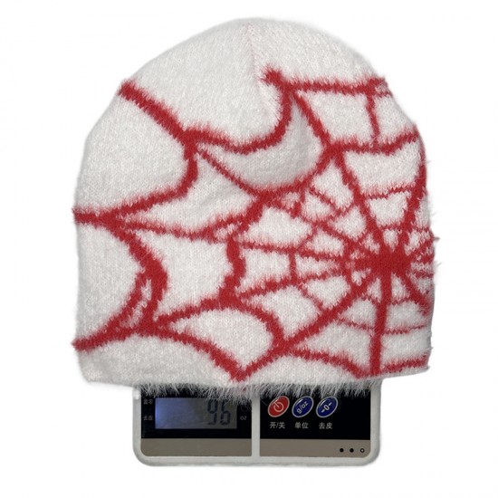 European and American Faux Mink Fur spiderweb jacquard knitted hat, trendy pullover, stylish and casual unisex hat.