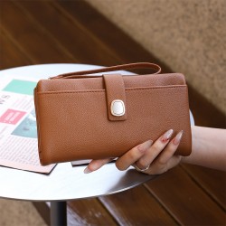 New Long Wallet for Women, Large Capacity Multifunctional Wallet with Full PU Leather Wrist Strap, Luxury Clutch Wholesale