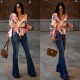 2022 autumn new multi-color women's jeans, European and American cross-border retro high-waisted, stretch flared pants, high-waisted, slimming