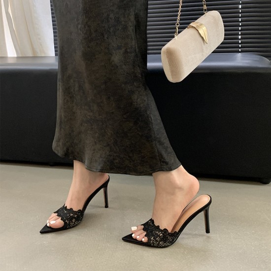 Women's high heels (Spring 2024 new style), embroidered stilettos, champagne gold embroidered high-heeled sandals