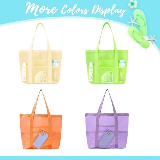 Portable beach bag, bath bag, foldable mesh beach bag, fitness and swimming bag, large-capacity portable bag
