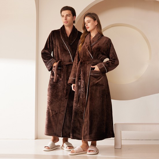 Autumn/Winter Comfortable Cotton Fleece Nightgown for Women, Thickened Coral Fleece Pajamas, Plus-Sized Bathrobe with Ankle Length