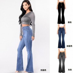 2025 factory direct European and American hot-selling women's jeans, slim-fitting high-waisted hip-lifting flared pants, ready for wholesale