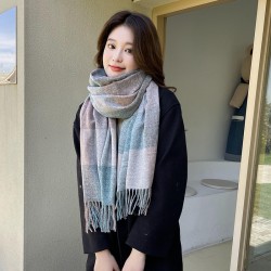 2025 new plaid scarf for women, sweet Japanese and Korean faux cashmere mid-length plaid scarf, wholesale.
