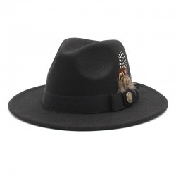 White woolen gentleman's classic British jazz feather hat with a flattering face shape, woolen felt hat for men and women