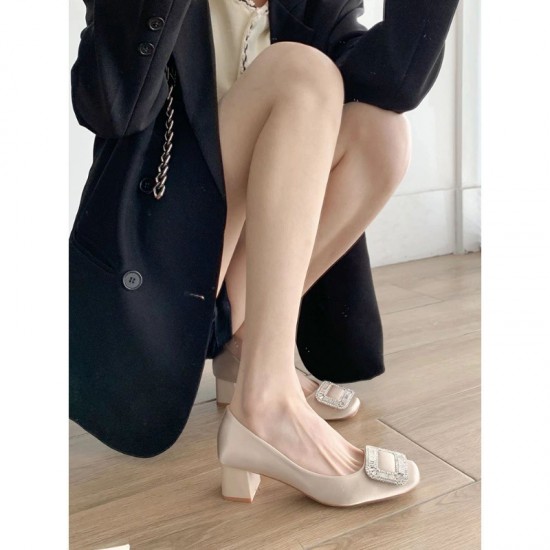 French Square-Toed Rhinestone Square-Toed High Heels for Women, Spring/Autumn 2024 New Women's Shoes, Slip-On French Square-Toed Rhinestone Square-Toed High Heels for Women, Spring/Autumn 2024 New Women's Shoes, Slip-On
