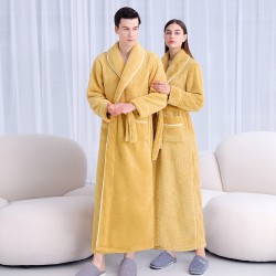 Extra-long nightgown set, autumn/winter, thickened coral fleece with pants, men's, plus-size, plush, plush, women's nightgown.