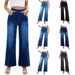 2025 new European and American zippered high-waisted, loose-fitting, wide-leg trousers, flattering, and slimming straight-leg women's jeans.
