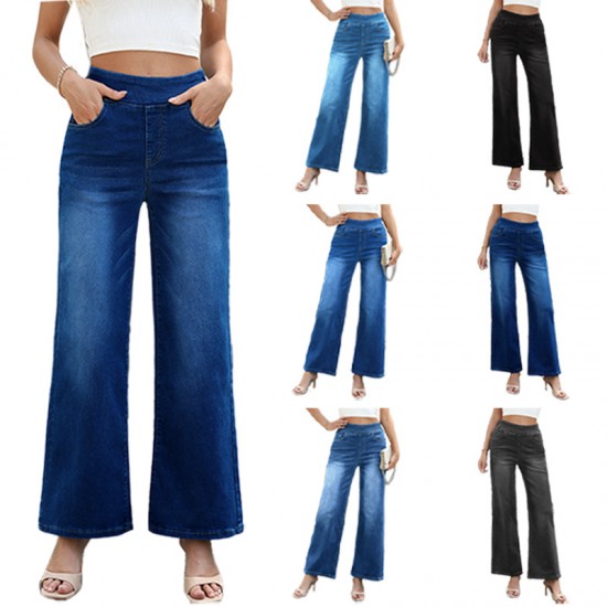 2025 new European and American zippered high-waisted, loose-fitting, wide-leg trousers, flattering, and slimming straight-leg women's jeans.