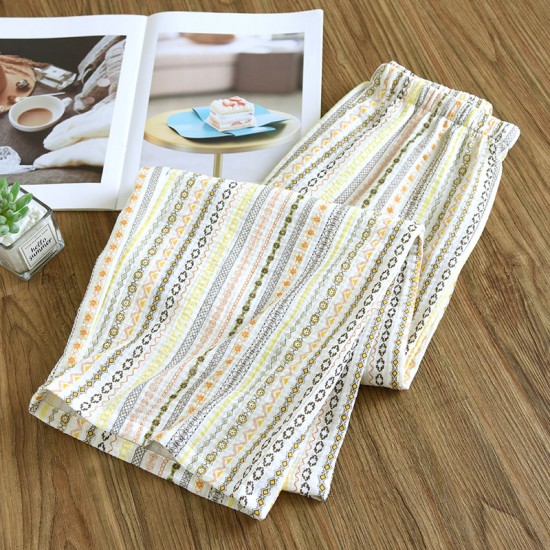 Spring and summer women's pajamas, pure cotton double-layer gauze, thin, open-front, long-sleeved, heart-shaped loungewear, two-piece set
