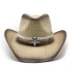 2024 Ethnic Style Horseback Riding Men's and Women's Retro Tibetan Rolled-Brimmed Western Cowboy Straw Hats with Sun Protection and Sun Visor