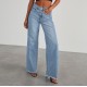 2025 new cross-border Amazon independent foreign trade women's denim trousers. Washed wide-leg denim pants