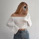 Slim-fitting, draped, long-sleeved, solid-color top and shirt