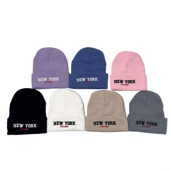 New cross-border Amazon New York letter-embroidered knitted hat, a versatile, warm beanie for men and women in autumn and winter.